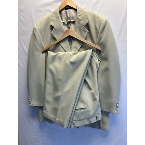 Falcone 5 Button Suit Beige Mobster Style Pleated Cuffed Classic Mens 46R 40x30